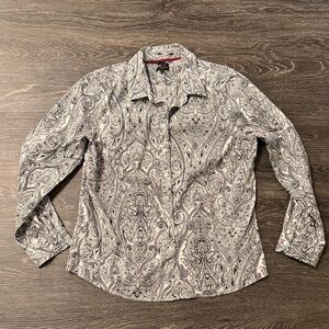 Talbots Monochrome Paisley Button Down Shirt